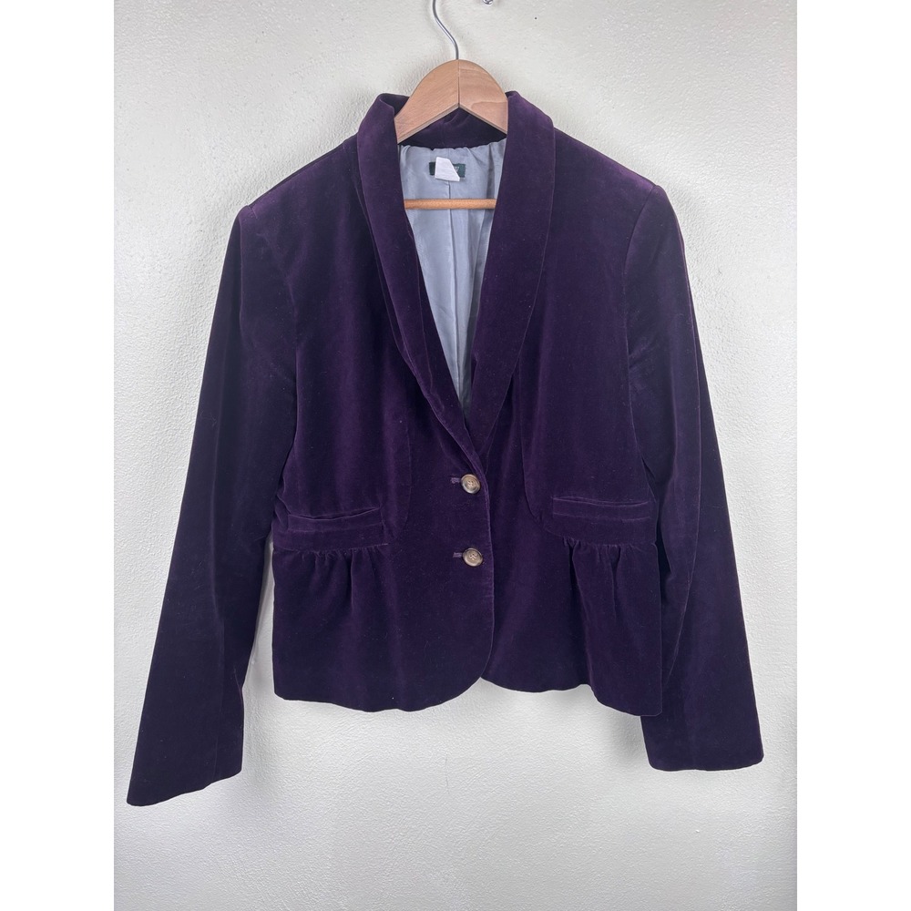 J.Crew Velvet Peplum Blazer Size 10 Purple Plum 2 Button Preppy Academia Office